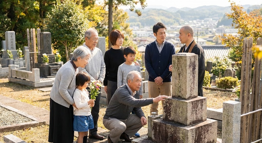 墓じまいの基礎知識 - お墓と家族のイメージ