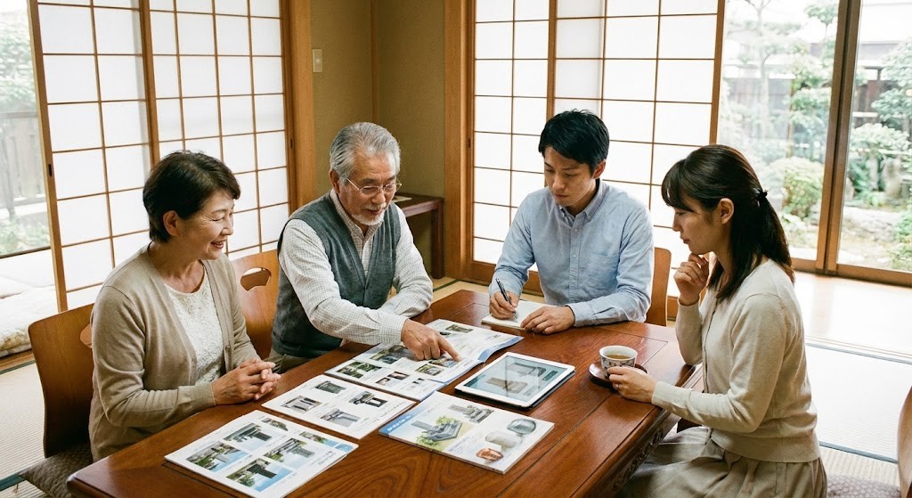 家族で供養方法を話し合うイメージ
