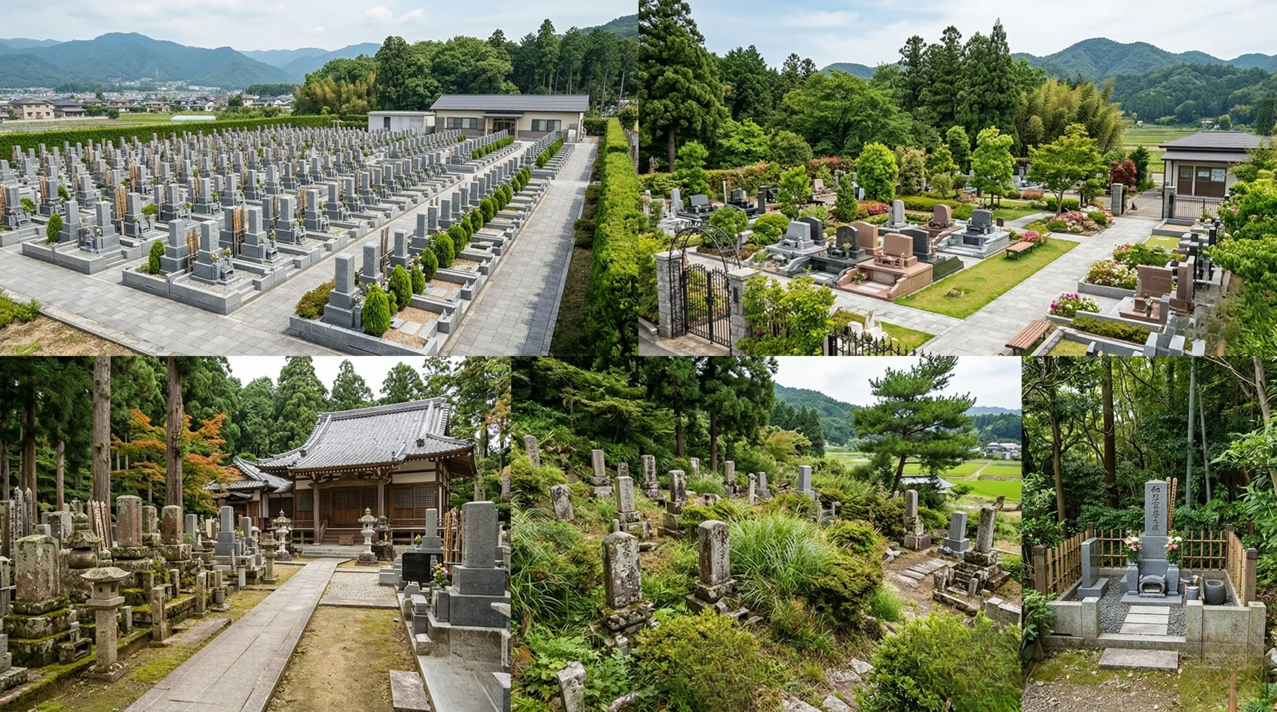 市営墓地・寺院墓地・民間霊園・共同墓地・個人墓地の5種類イメージ