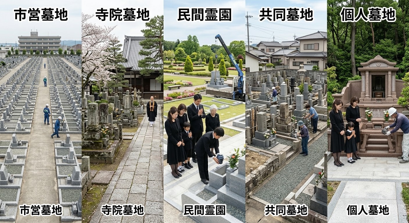 お墓の移動先5種類の比較イメージ写真