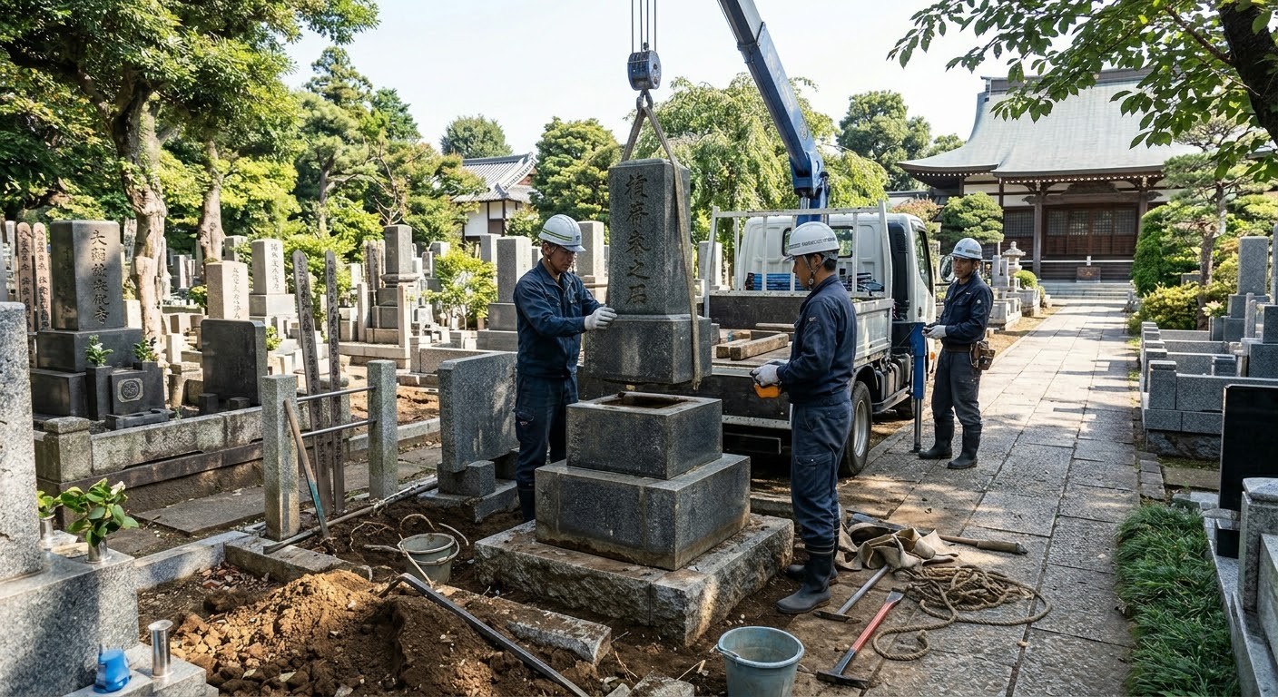 墓石移設工事の実際の様子