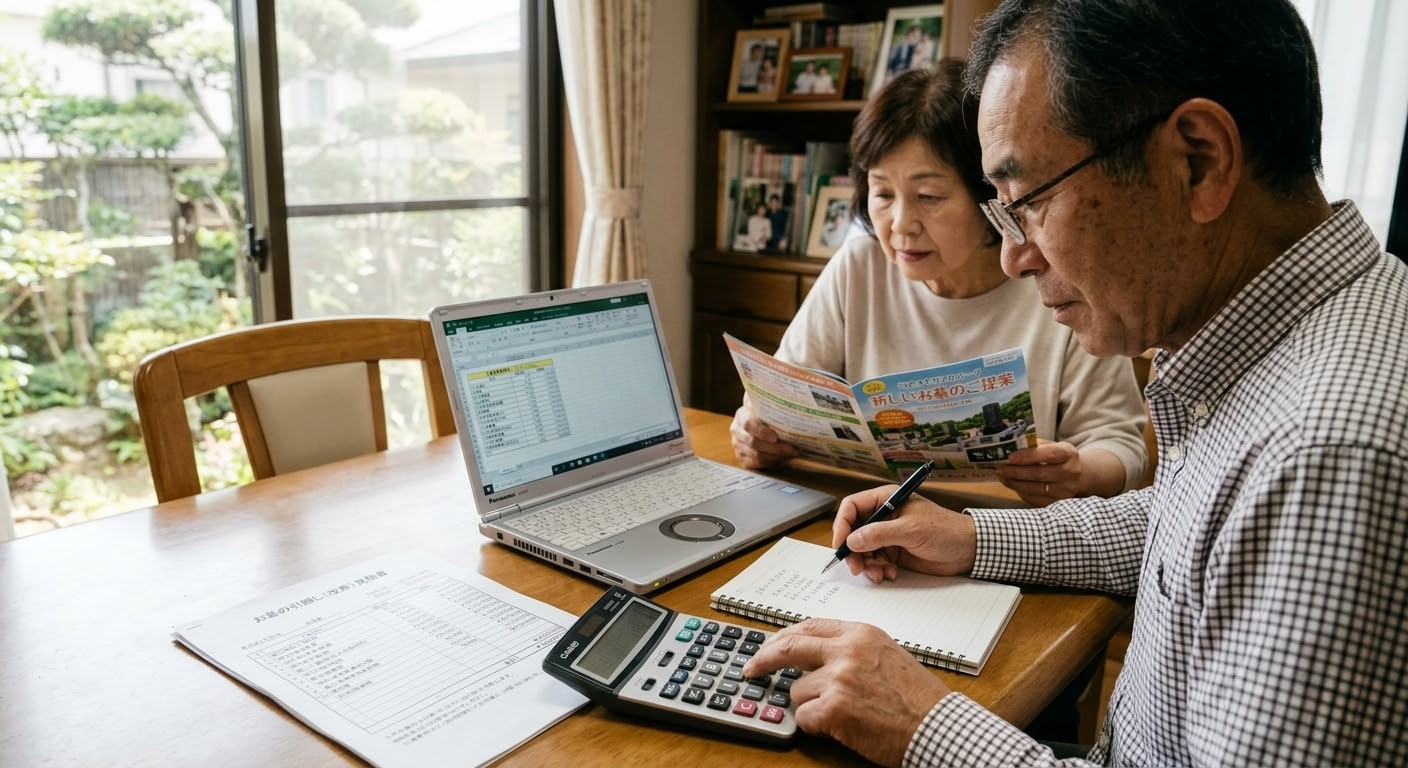 お墓の移動費用を計算している様子