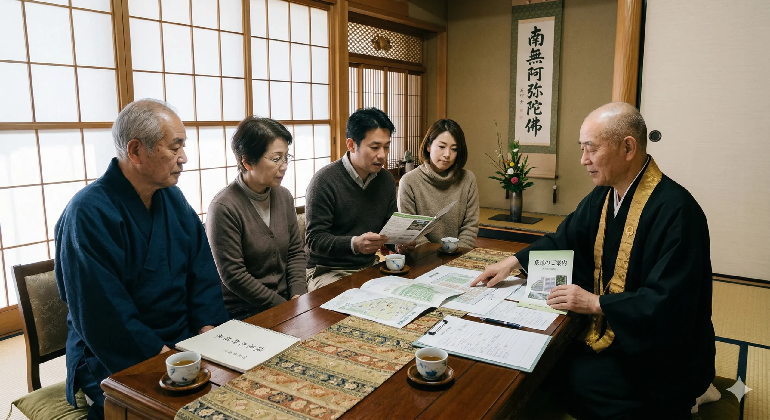個人墓地の改葬に関して寺院へ相談するイメージ