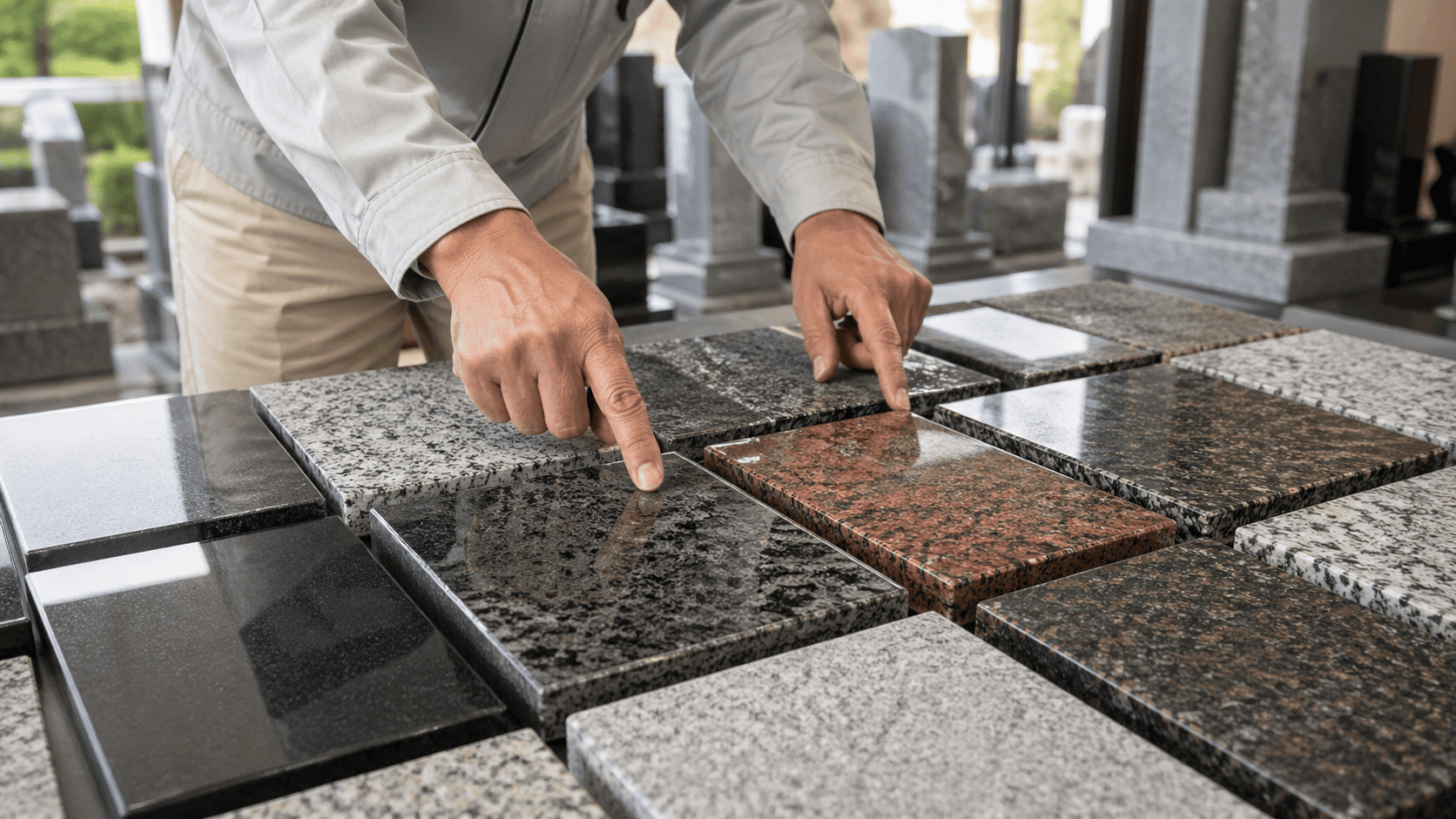 国産石材と外国産石材のサンプル比較写真