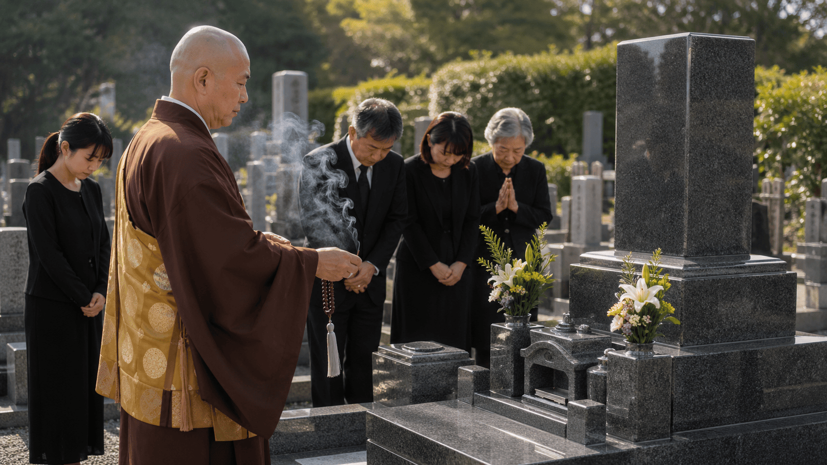 石材店でお墓の相談をしているイメージ写真