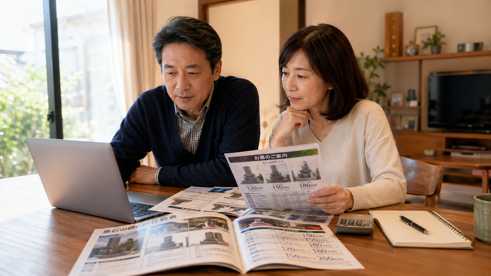 墓石の費用相場を調べているイメージ写真