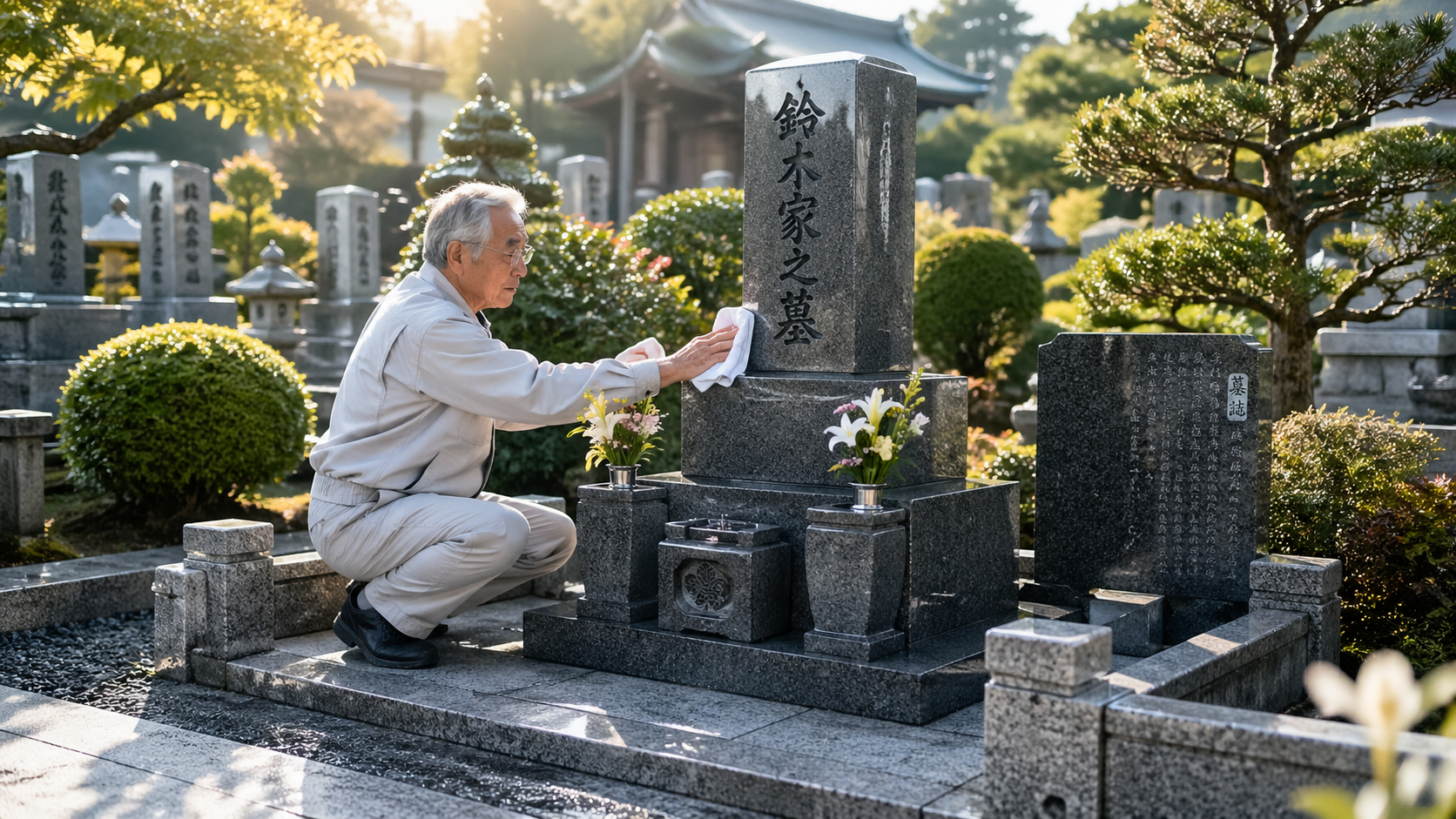 建立後10年・20年・30年と長期的にお墓を点検している様子