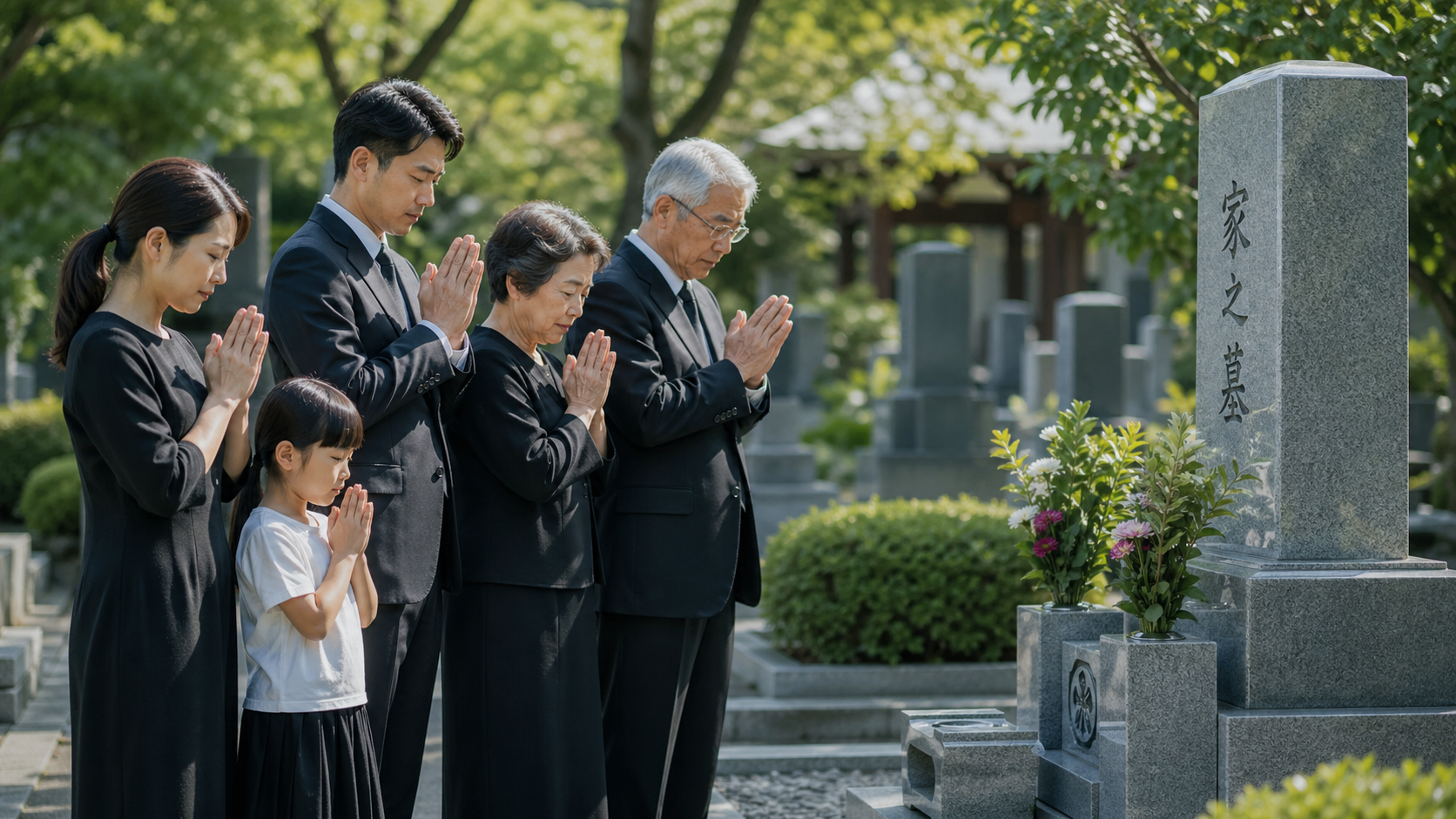 信頼できる石材店で安心してお墓を建てた家族のイメージ