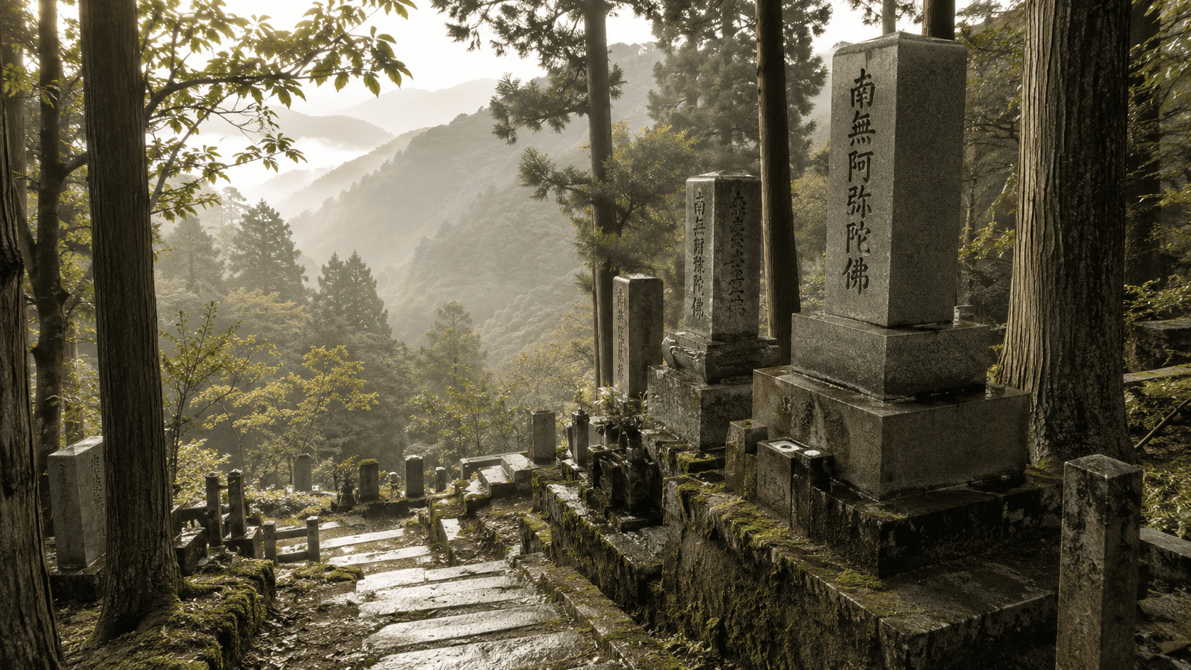広島・安佐北区の山間部にある墓地で、掃除を始める前のお墓の様子